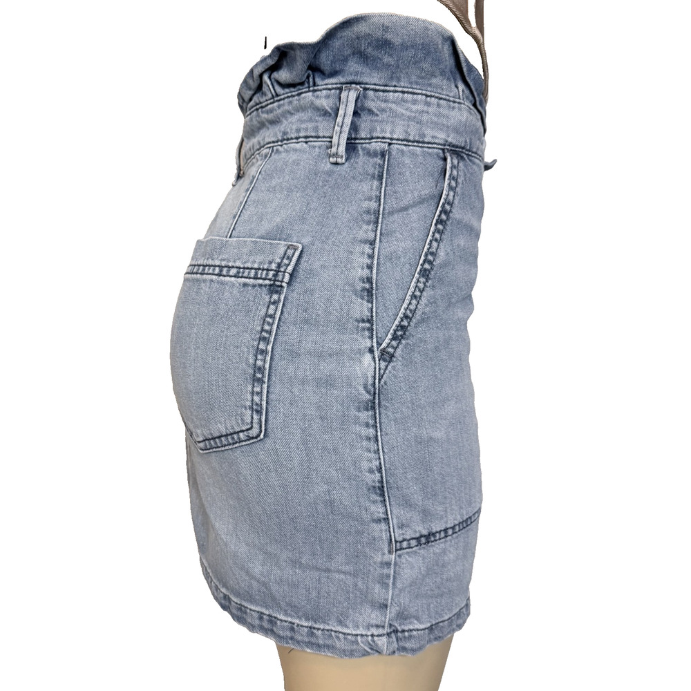 Free People Denim Paperbag Waist Mini Skirt Womens M Blue High Rise NWOT - Picture 3 of 8